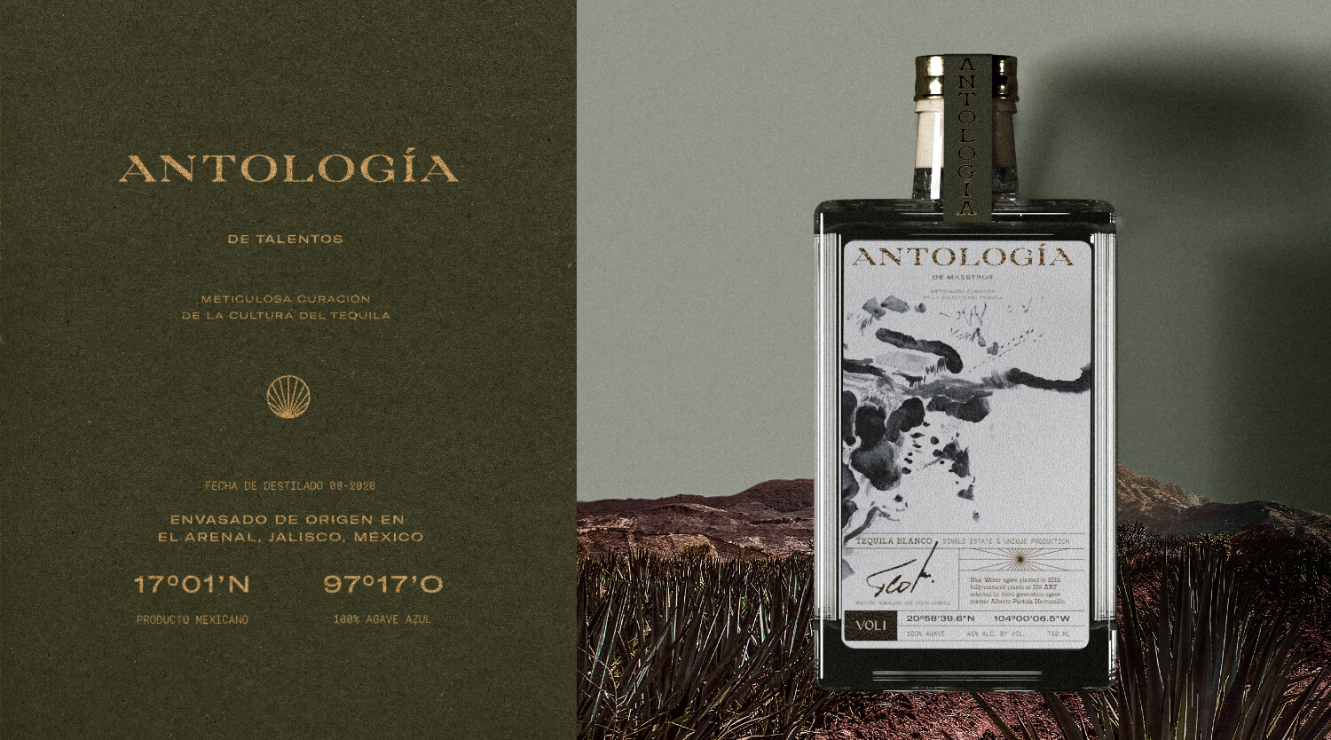antologia tequila project branding naming and product packaging bottle rendering