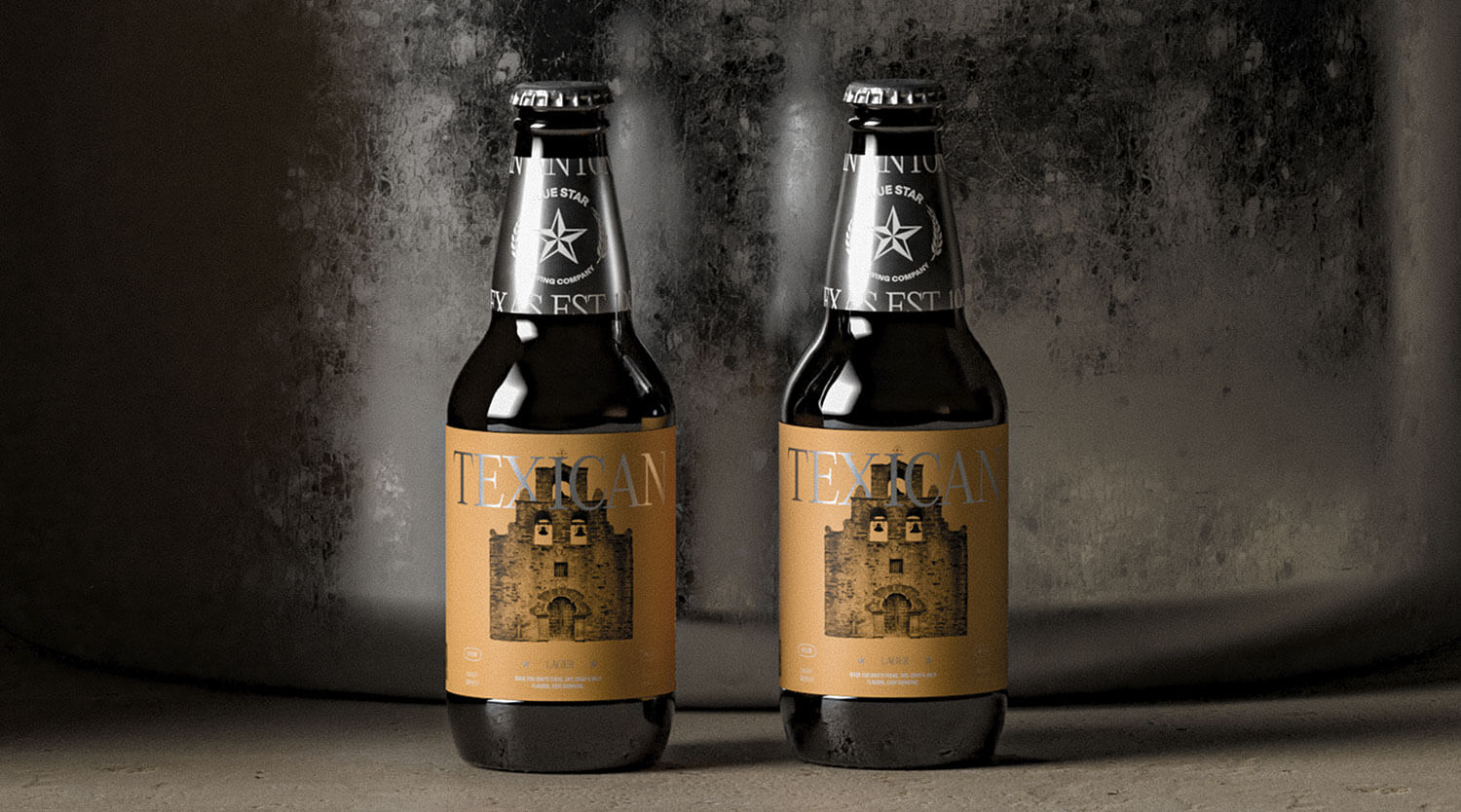 blue star beer bottle label design mockup